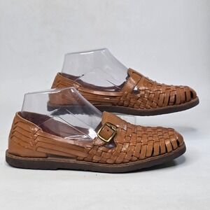 Sunsteps Sandals Women's Size 7 Tan Brown Hand Woven Leather Huarache Buckle